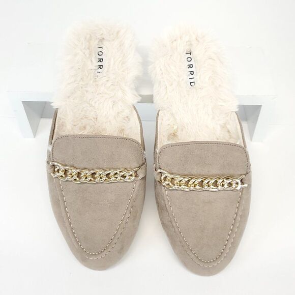 Torrid Faux Fur Slip On Mules Neutral Size 9WW - Picture 4 of 10